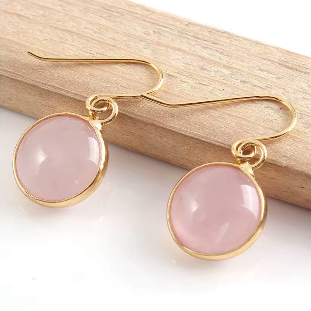 Gold Drop Pink Rose Quartz Drop Hook Earrings